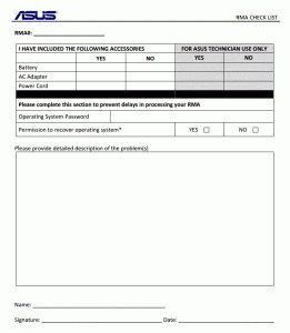 ASUS RMA Form